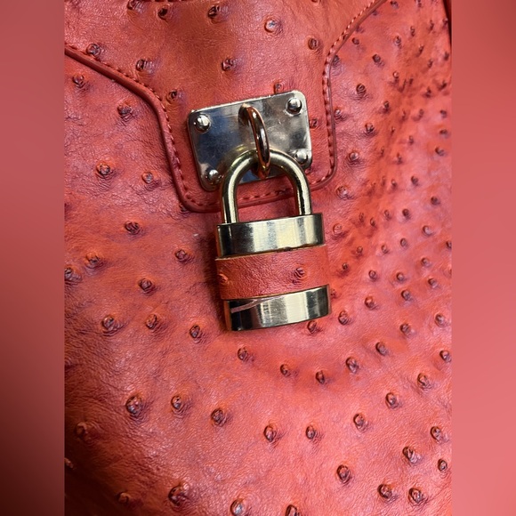 Expressions NYC Orange Faux Ostrich Studded Shoulder Bag Slightly Flawed - Picture 13 of 16